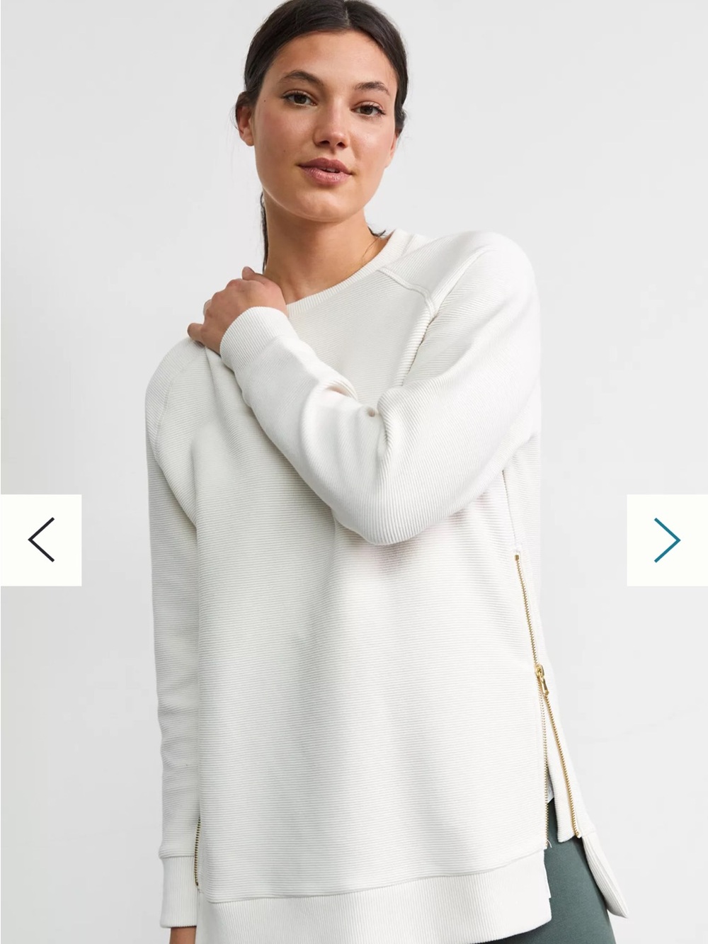 Varley Cream Crewneck Sweatshirt with Gold Zipper